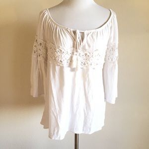Women White Peasant Blouse Top